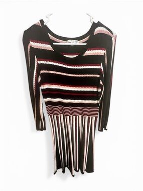 Long-Sleeve Striped Knit Midi Dress - Black & Pink